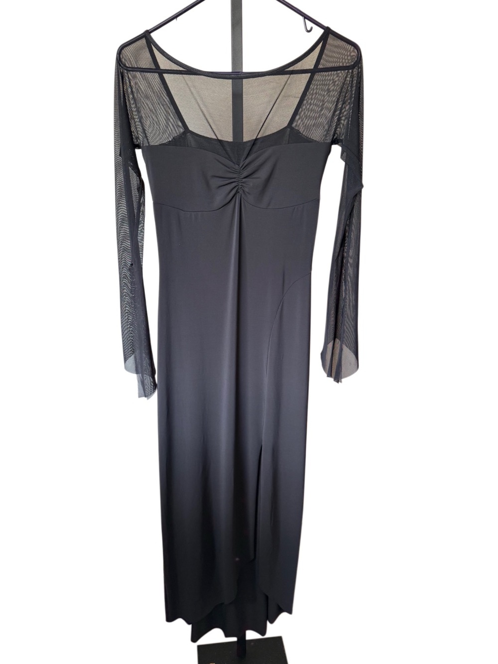 Vintage Y2k Mesh Sheer Fairy Whimsigoth Witchy Grunge Black Maxi Dress Size M